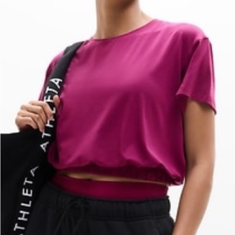Athleta With Ease Bubble Hem Short Sleeve Tee in Wildberry